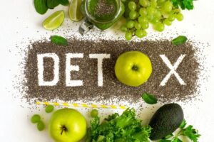 A graphic that says "detox" made of foods that detox the liver