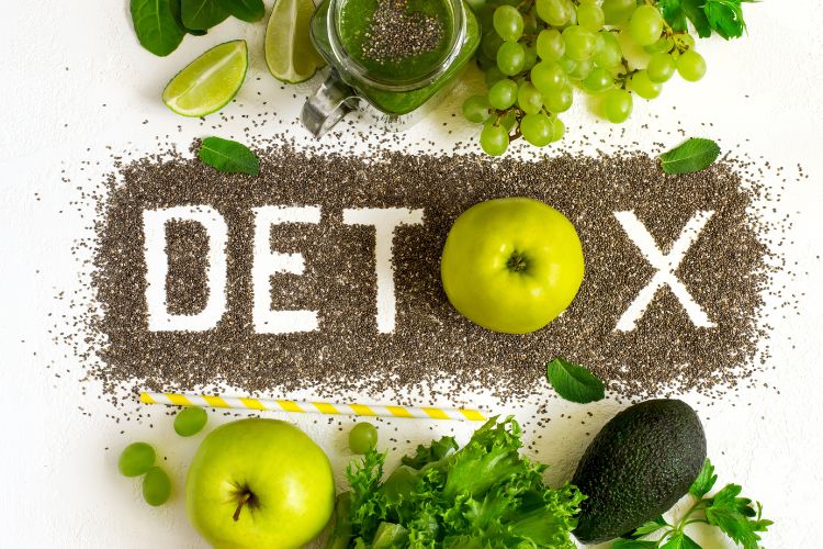 A graphic that says "detox" made of foods that detox the liver